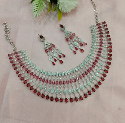 Ruby CZ Silver Necklace Indian Jewellery Rich Set