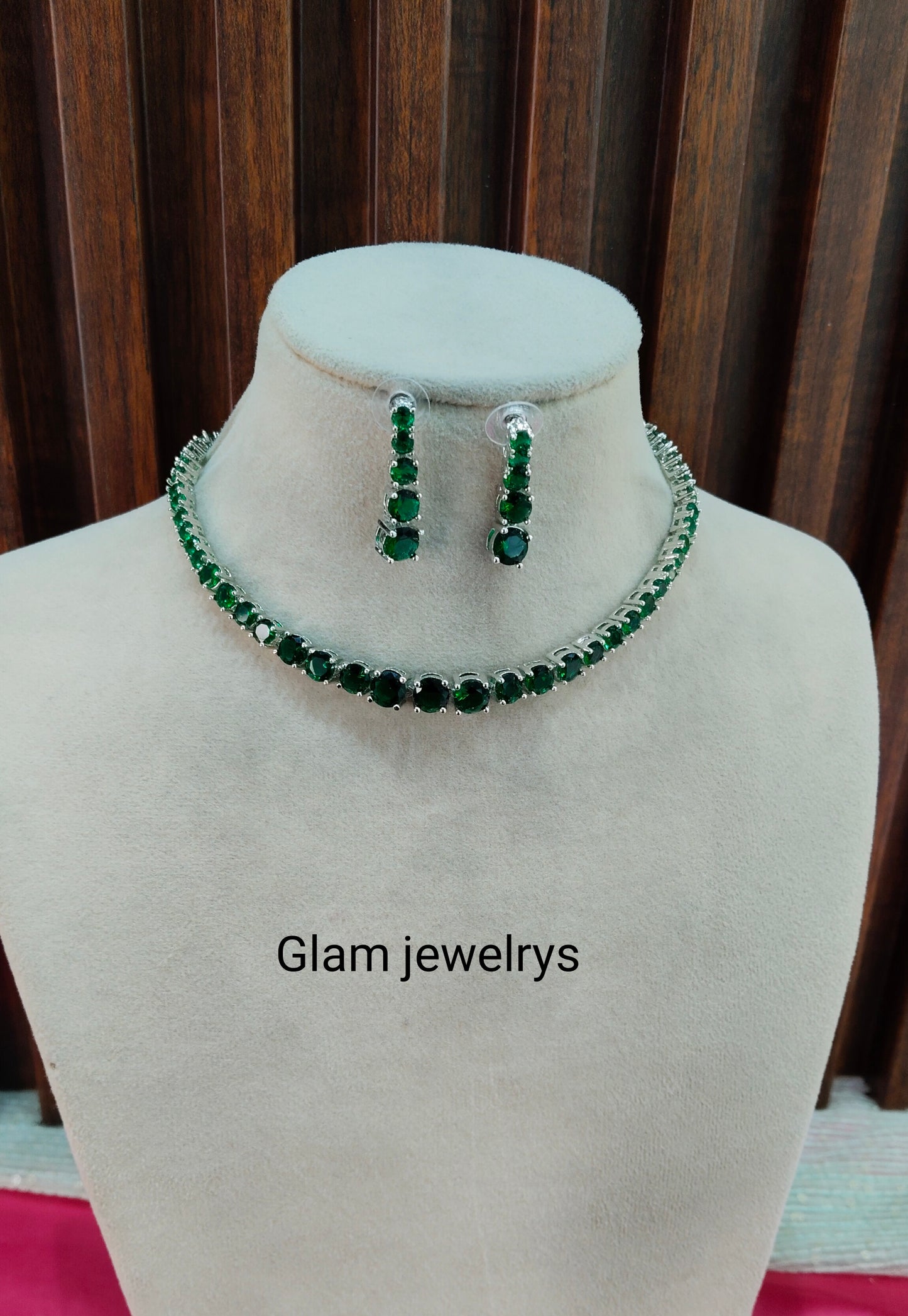 Green CZ Silver Necklace Indian Jewellery Lisbon Set