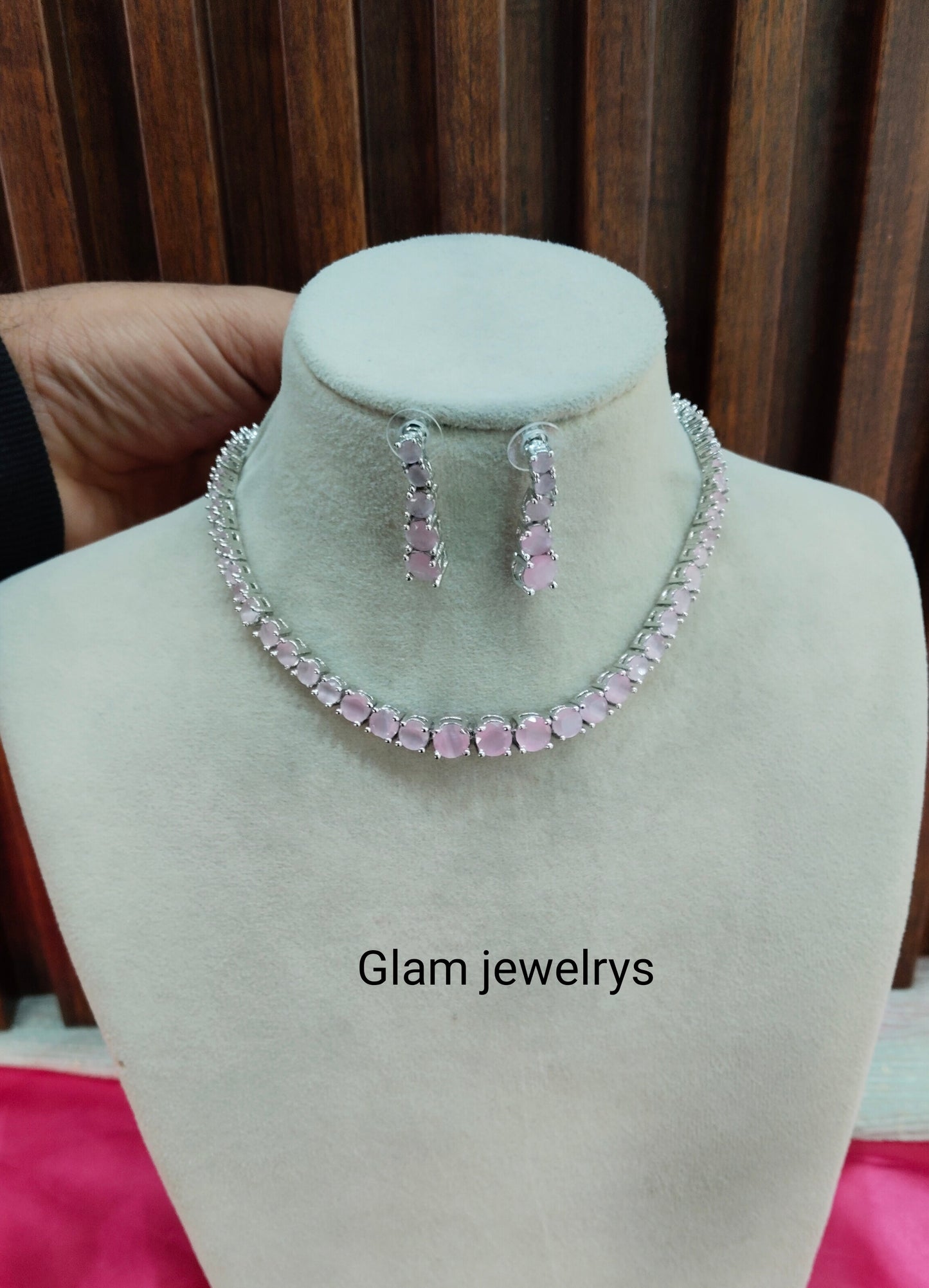 Pink CZ Silver Necklace Indian Jewellery Lisbon Set