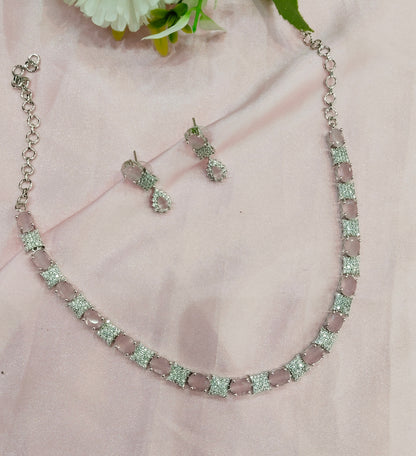 Pink CZ Silver Necklace Indian Jewellery Moscow Set