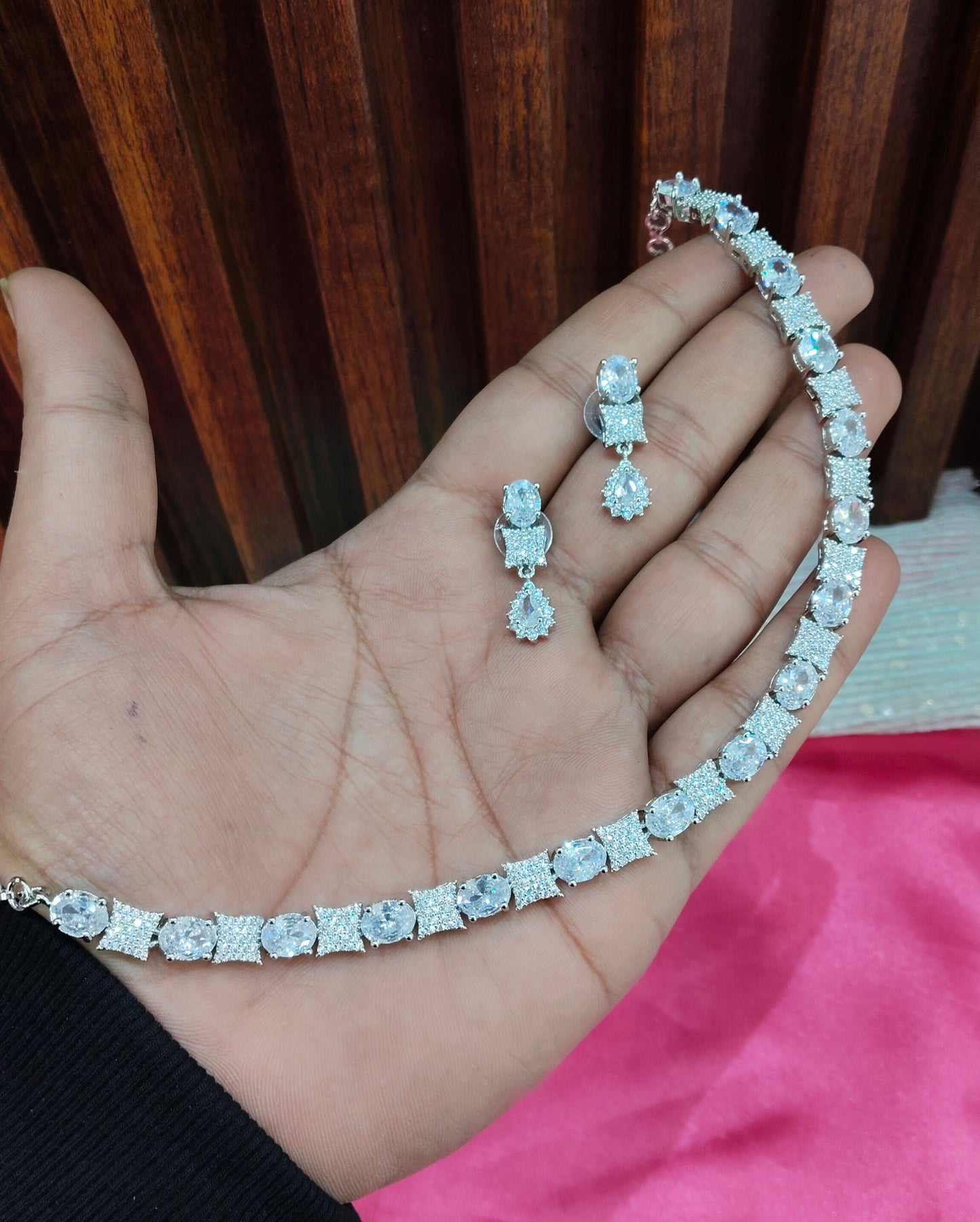 White CZ Silver Necklace Indian Jewellery Moscow Set