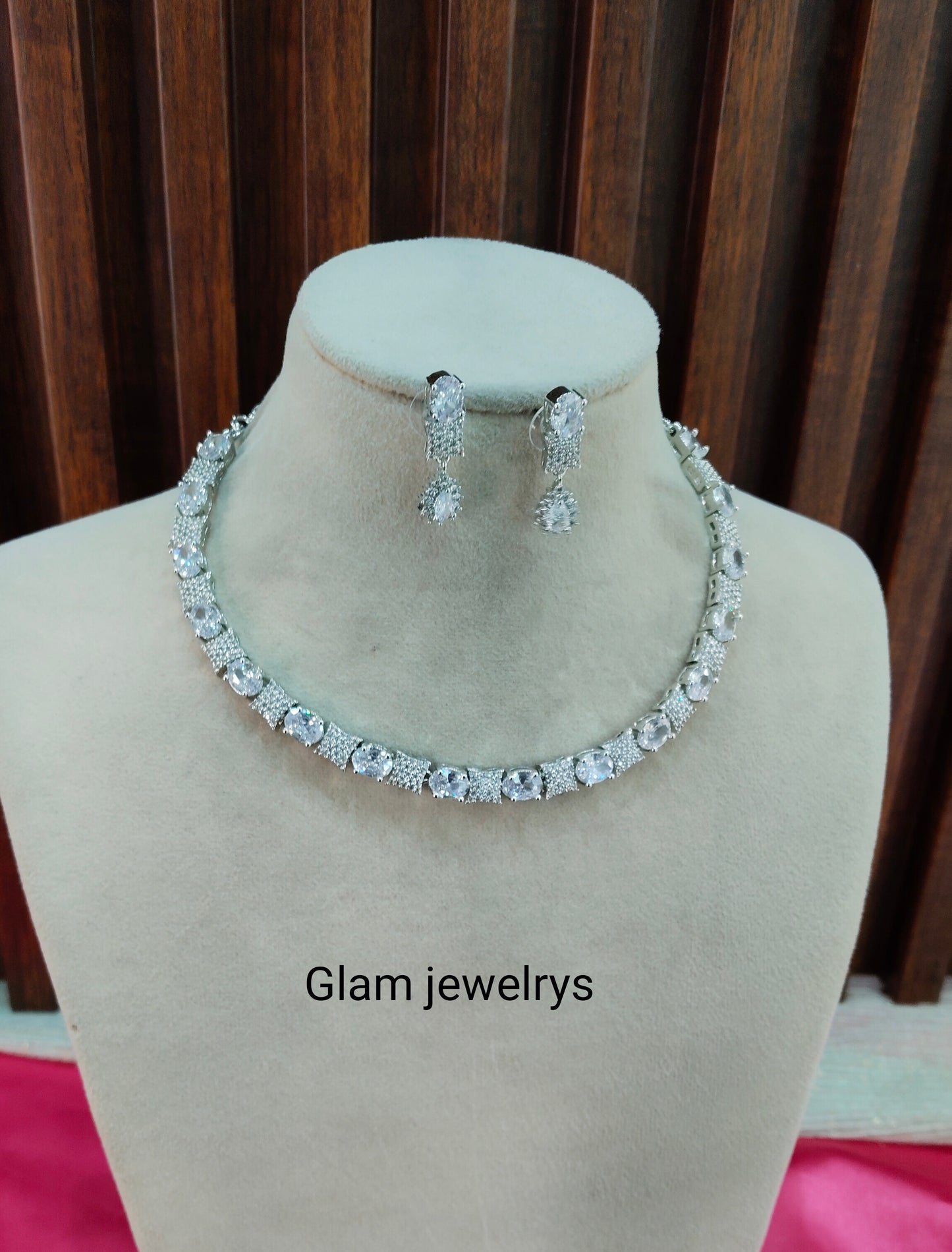 White CZ Silver Necklace Indian Jewellery Moscow Set