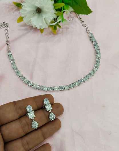 White CZ Silver Necklace Indian Jewellery Moscow Set