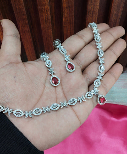 Ruby CZ Silver Necklace Indian Jewellery Berlin Set