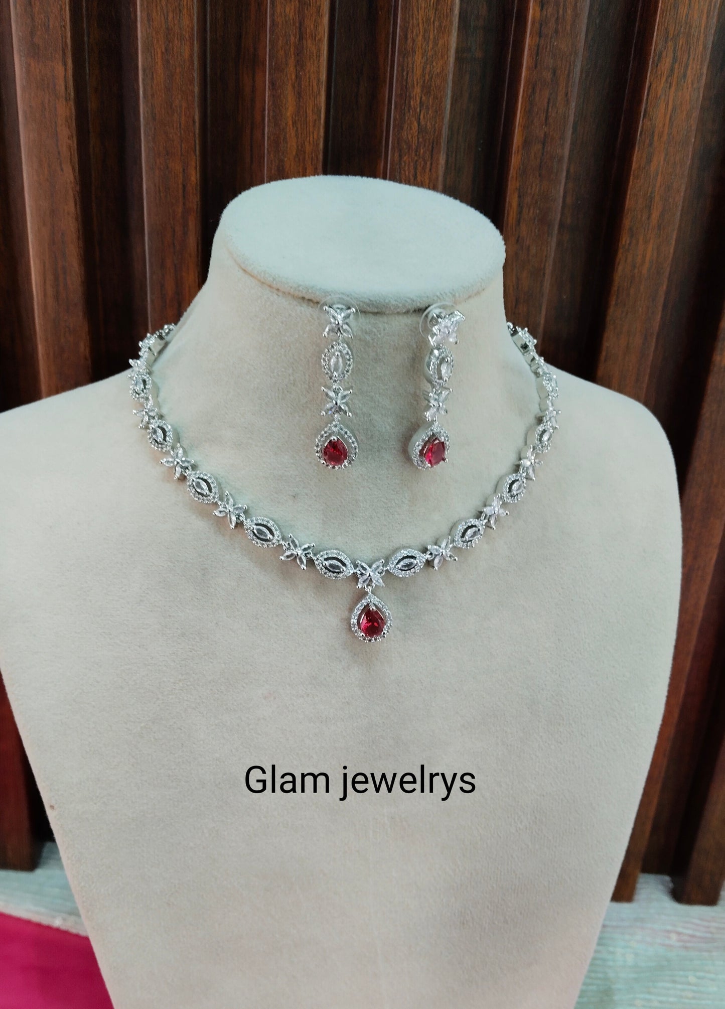 Ruby CZ Silver Necklace Indian Jewellery Berlin Set