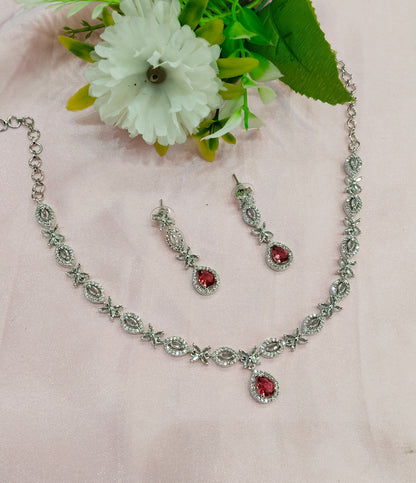 Ruby CZ Silver Necklace Indian Jewellery Berlin Set