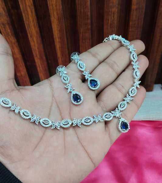 Blue CZ Silver Necklace Indian Jewellery Berlin Set