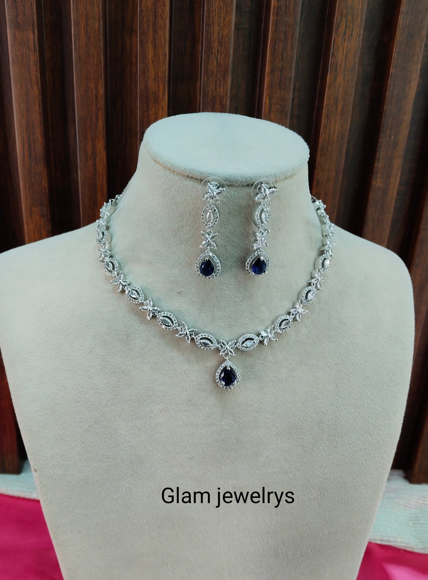 Blue CZ Silver Necklace Indian Jewellery Berlin Set