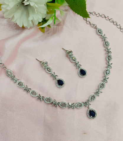 Blue CZ Silver Necklace Indian Jewellery Berlin Set