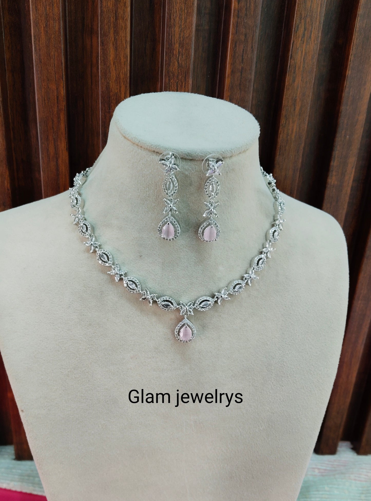 Pink CZ Silver Necklace Indian Jewellery Berlin Set