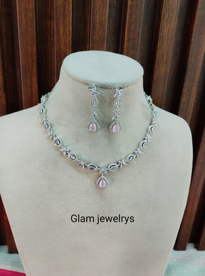 Pink CZ Silver Necklace Indian Jewellery Berlin Set