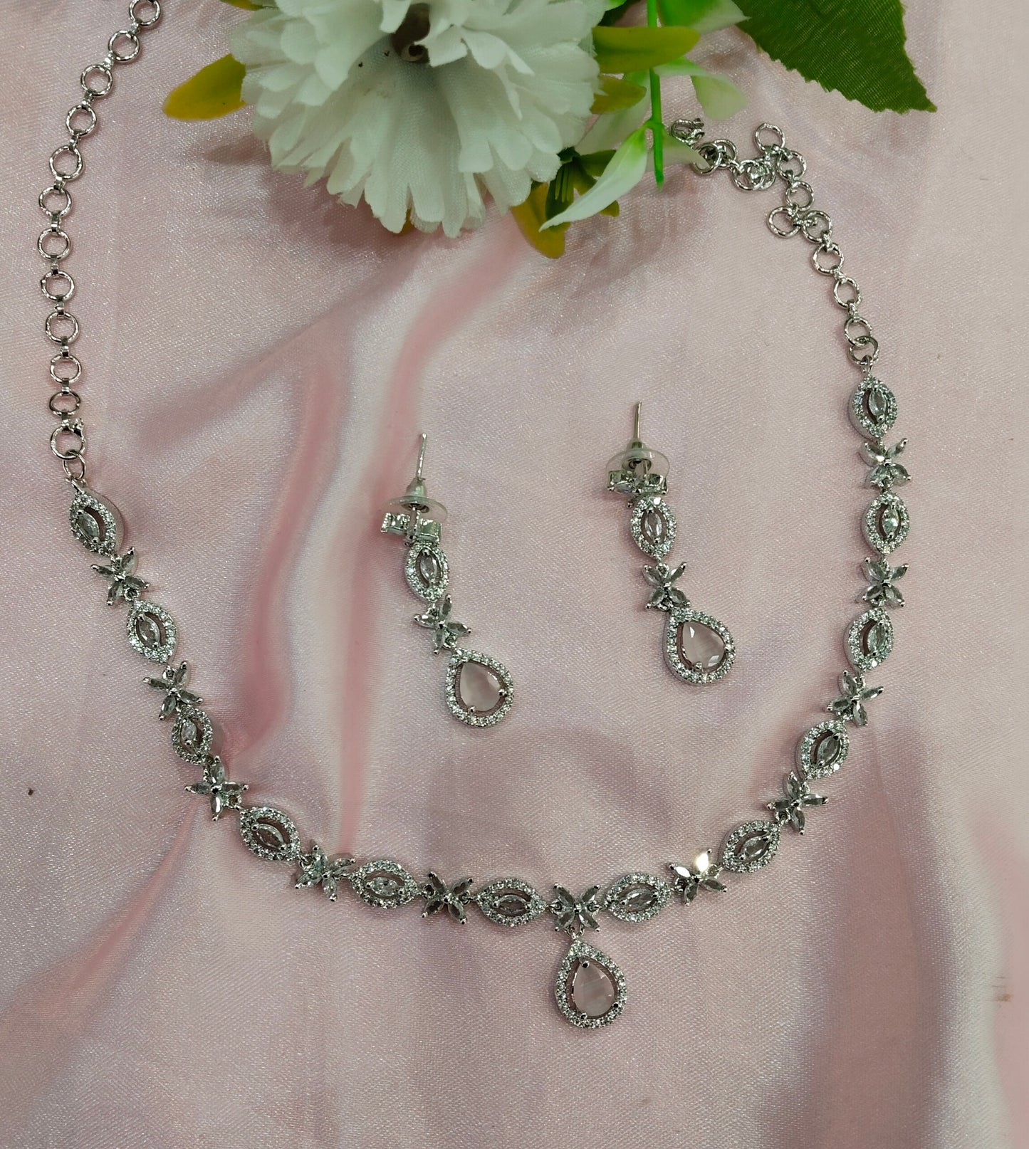 Pink CZ Silver Necklace Indian Jewellery Berlin Set