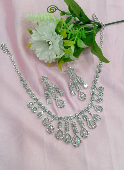 Silver American Diamond CZ Necklace Micki Set