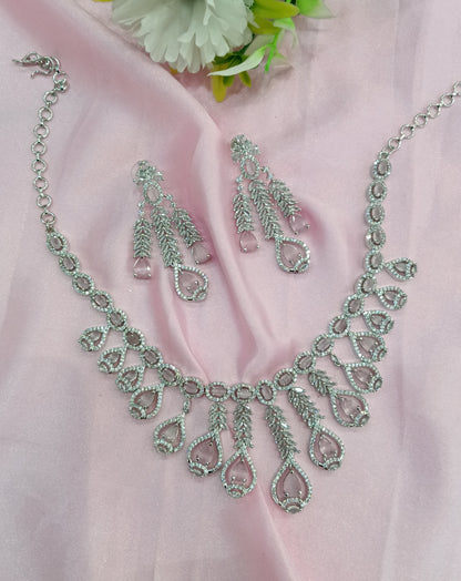 Silver Pink American Diamond CZ Necklace Micki Set