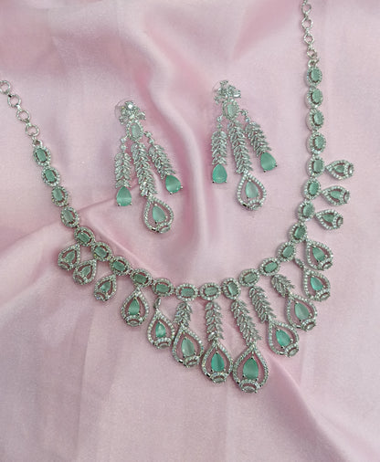 Silver Sea Green American Diamond CZ Necklace Micki Set