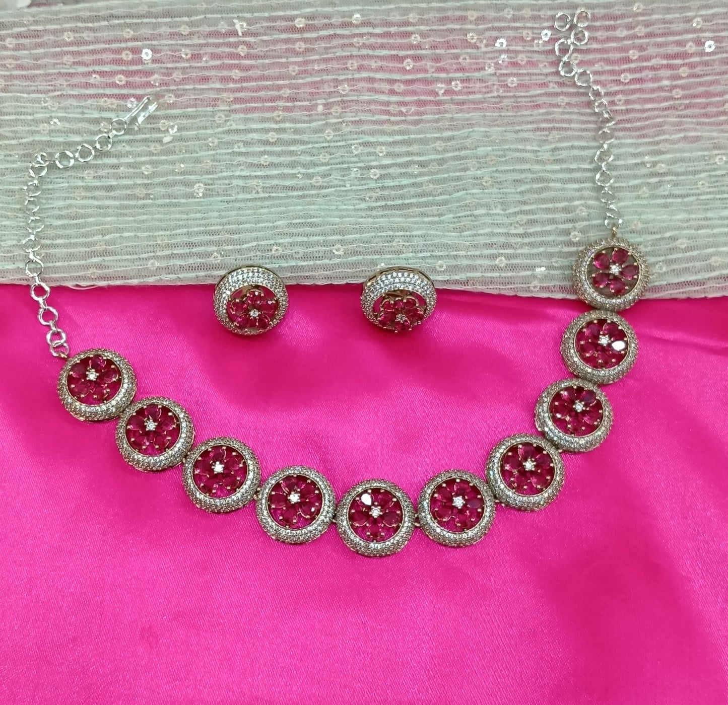 Victorian Ruby American Diamond CZ Necklace City Set