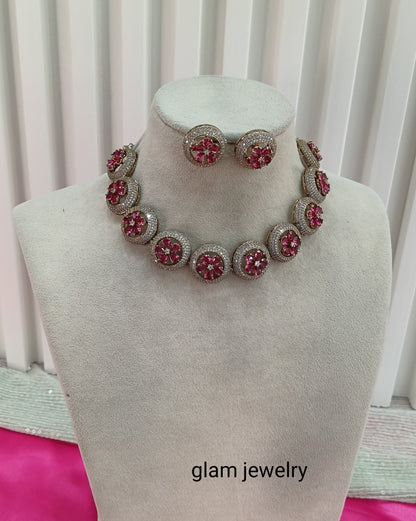 Victorian Ruby American Diamond CZ Necklace City Set