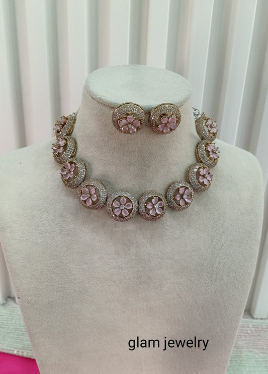 Victorian Pink American Diamond CZ Necklace City Set