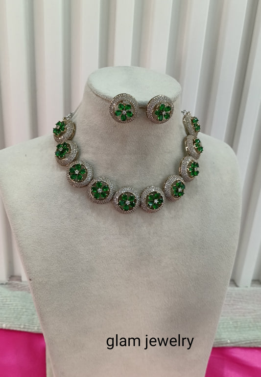 Victorian Green American Diamond CZ Necklace City Set