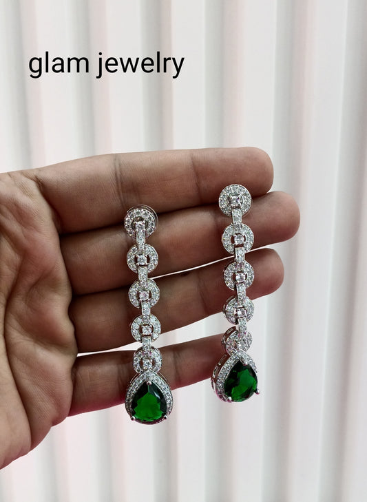 Silver Green American Diamond CZ Earining Prince Online