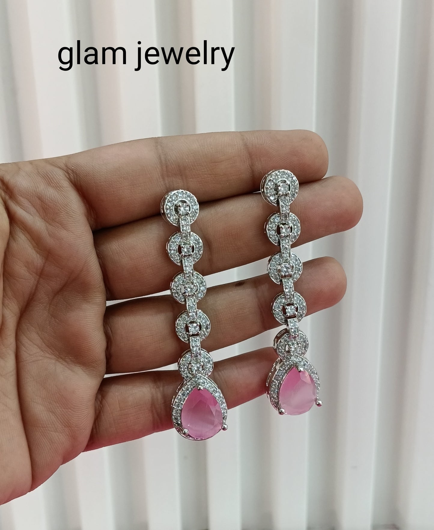 Silver Pink American Diamond CZ Earining Prince Online