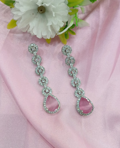 Silver Pink American Diamond CZ Earining Prince Online