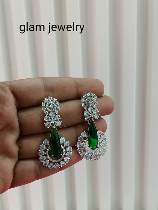 Silver Green American Diamond CZ Earining Prince Online