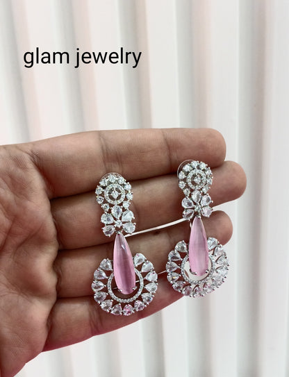 Silver Pink American Diamond CZ Earining Prince Online