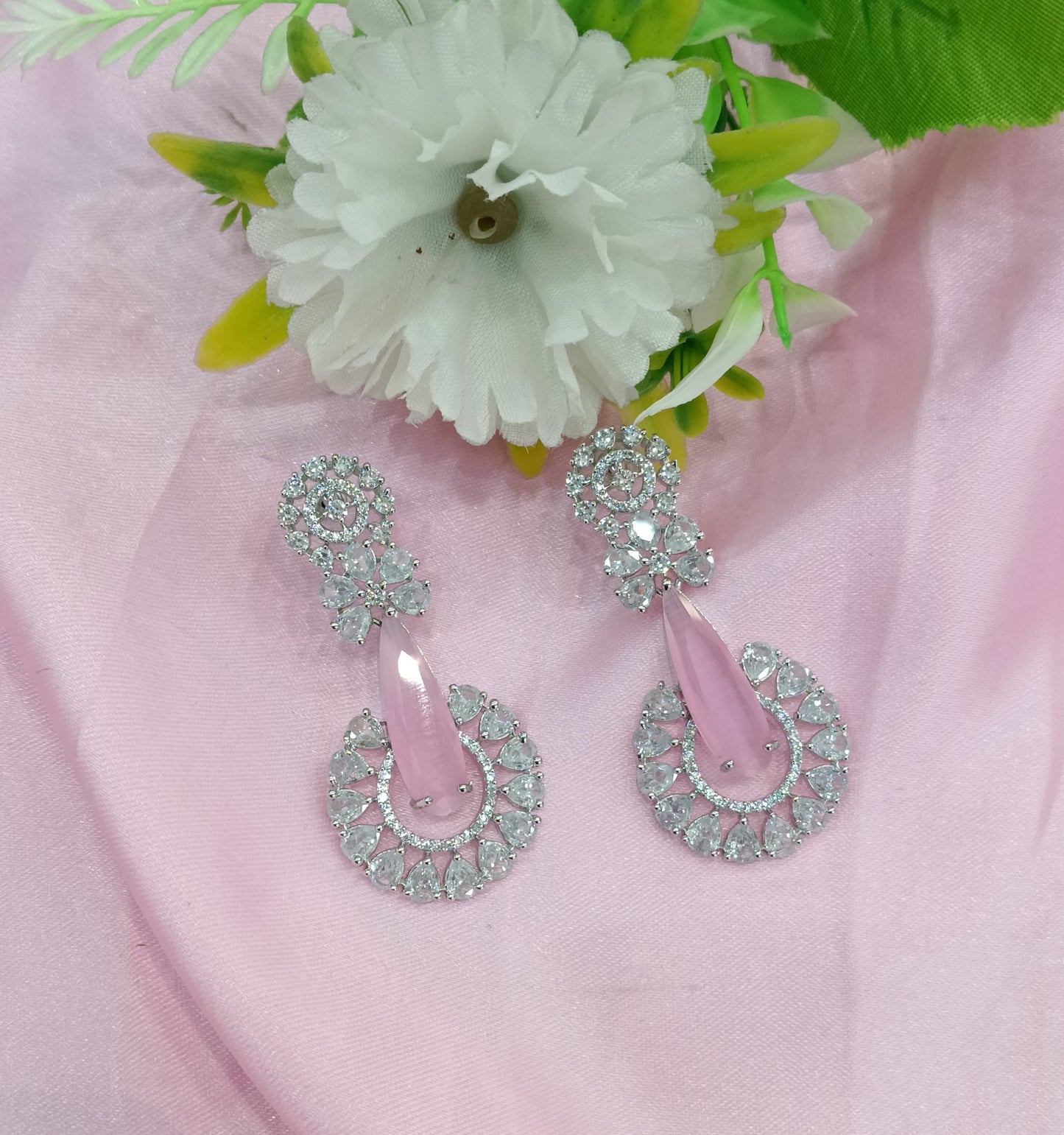 Silver Pink American Diamond CZ Earining Prince Online