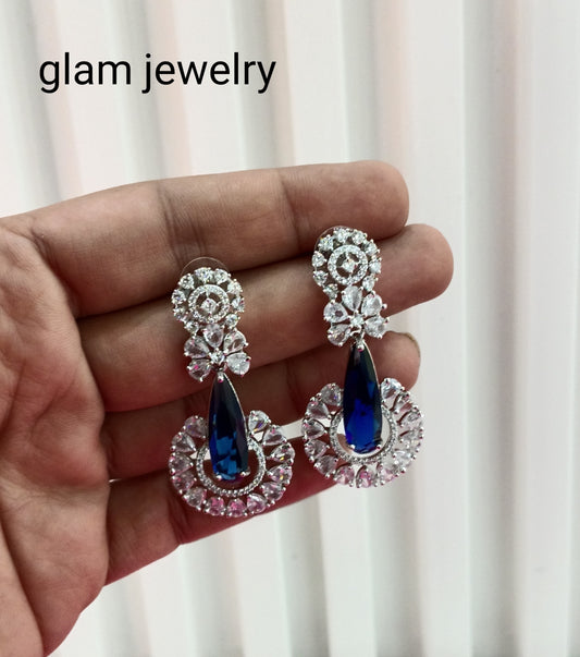 Silver Blue American Diamond CZ Earining Prince Online