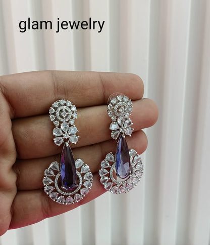 Silver Light Purple American Diamond CZ Earining Prince Online