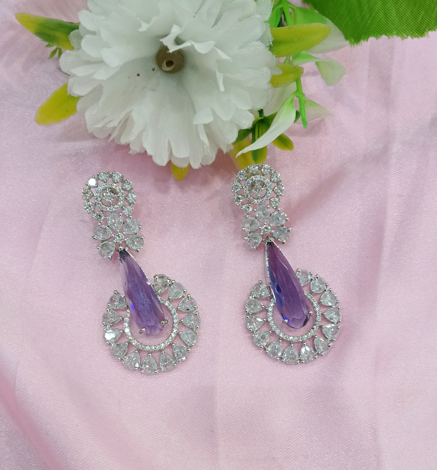 Silver Light Purple American Diamond CZ Earining Prince Online