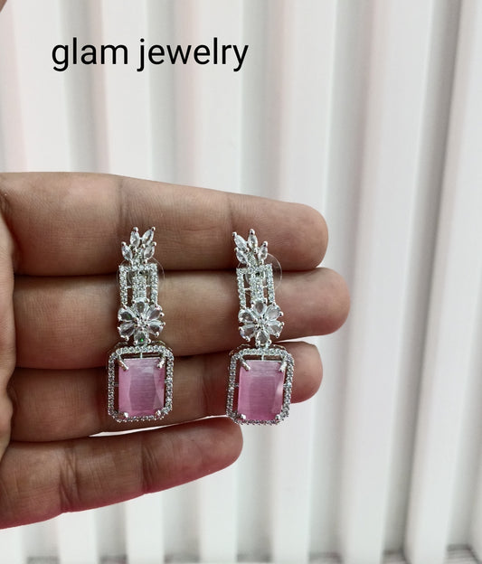 Silver Pink Purple American Diamond CZ Earining Prince Online