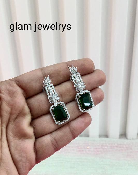 Silver Green American Diamond CZ Earining Prince Online