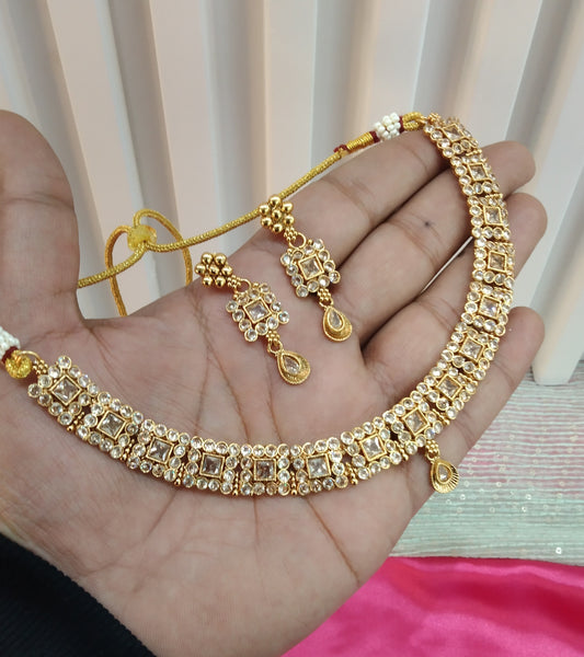 Gold Polki Necklace Indian Jewellery Studio Set