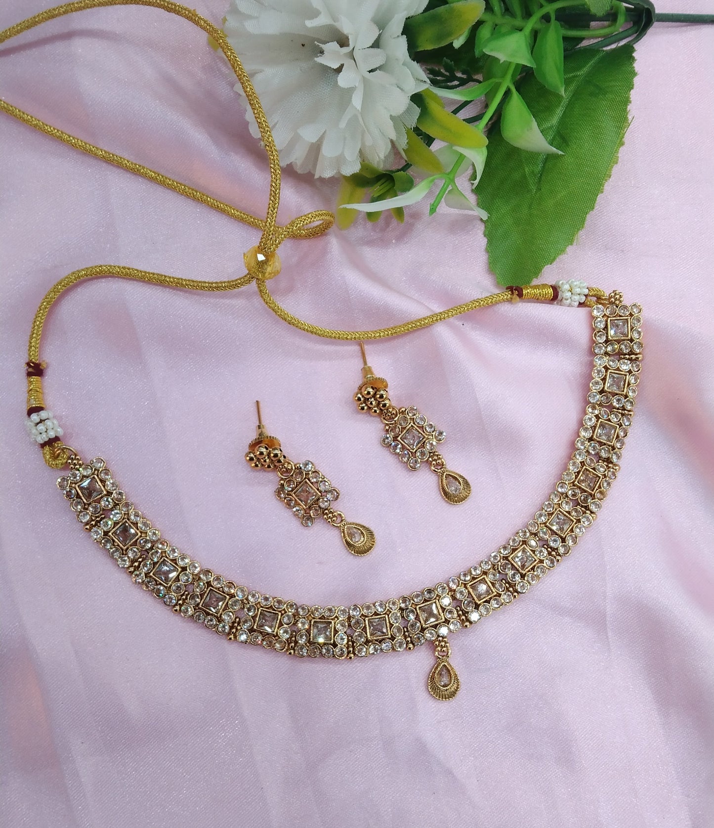 Gold Polki Necklace Indian Jewellery Studio Set