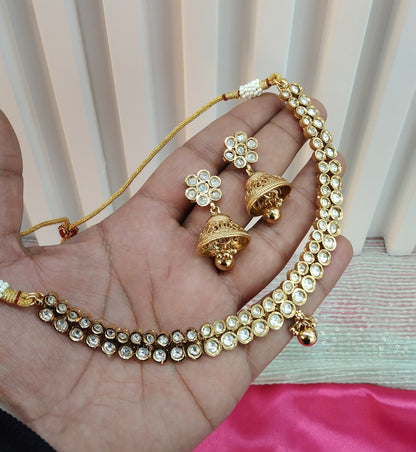 Gold Polki Jhumka Necklace Indian Jewellery Studio Set