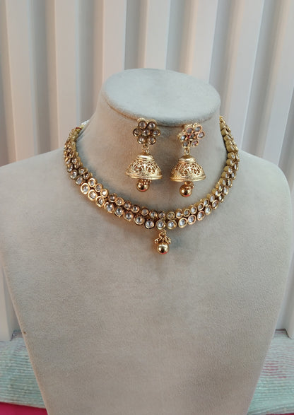 Gold Polki Jhumka Necklace Indian Jewellery Studio Set