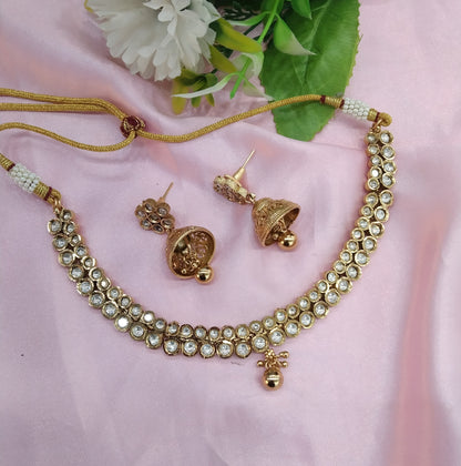 Gold Polki Jhumka Necklace Indian Jewellery Studio Set