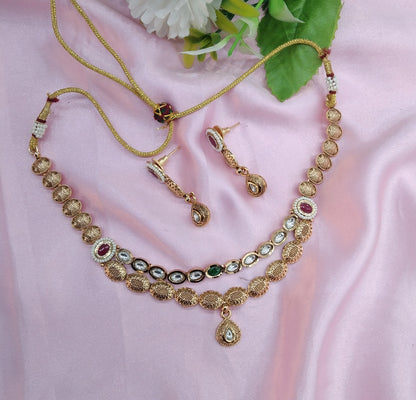 Ruby Green Gold Polki Necklace Indian Jewellery Studio Set