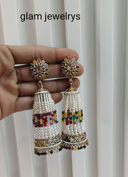 Multi Color Antique Gold Bollywood Indian Earrings Paavni Set