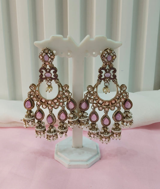 Lavender Antique Gold Chandbali Bollywood Indian Earrings Paavni Set