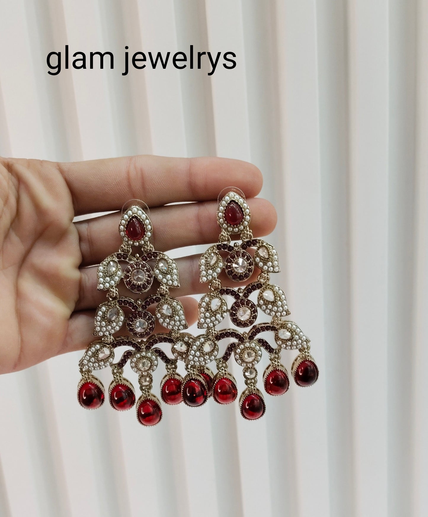 Maroon Antique Gold Bollywood Indian Earrings Rava Set