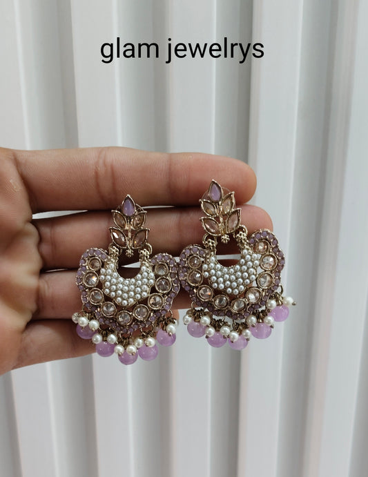 Lavender Antique Gold Bollywood Indian Earrings Ava Set