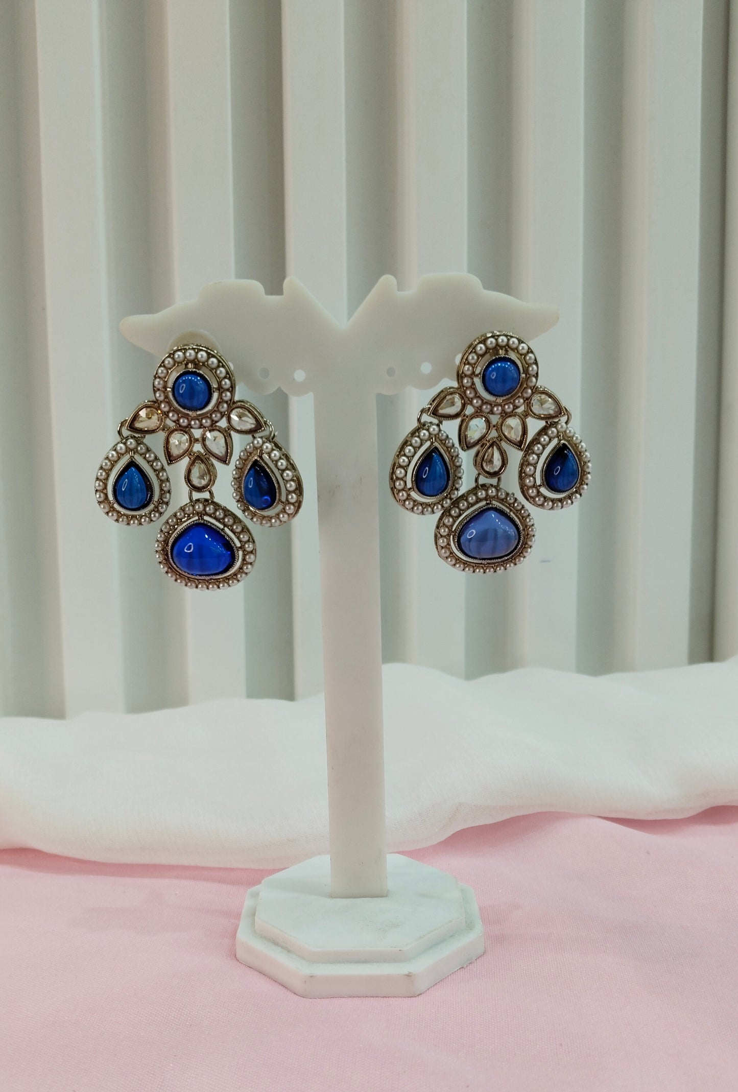 Blue Antique Gold Bollywood Indian Earrings Global Set