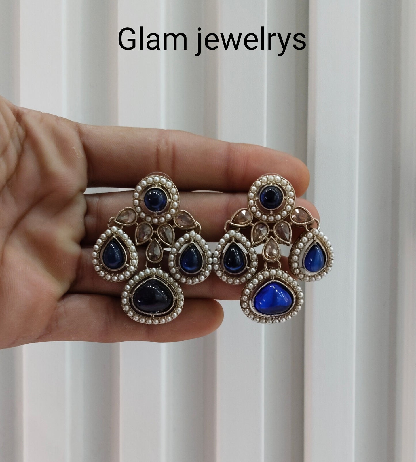 Blue Antique Gold Bollywood Indian Earrings Global Set