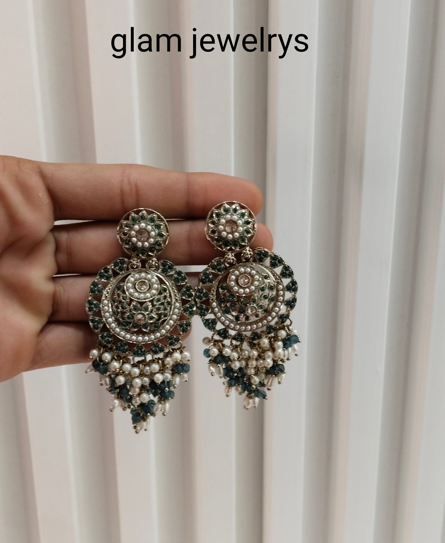 Rama Green Antique Gold Bollywood Indian Earrings pari Set