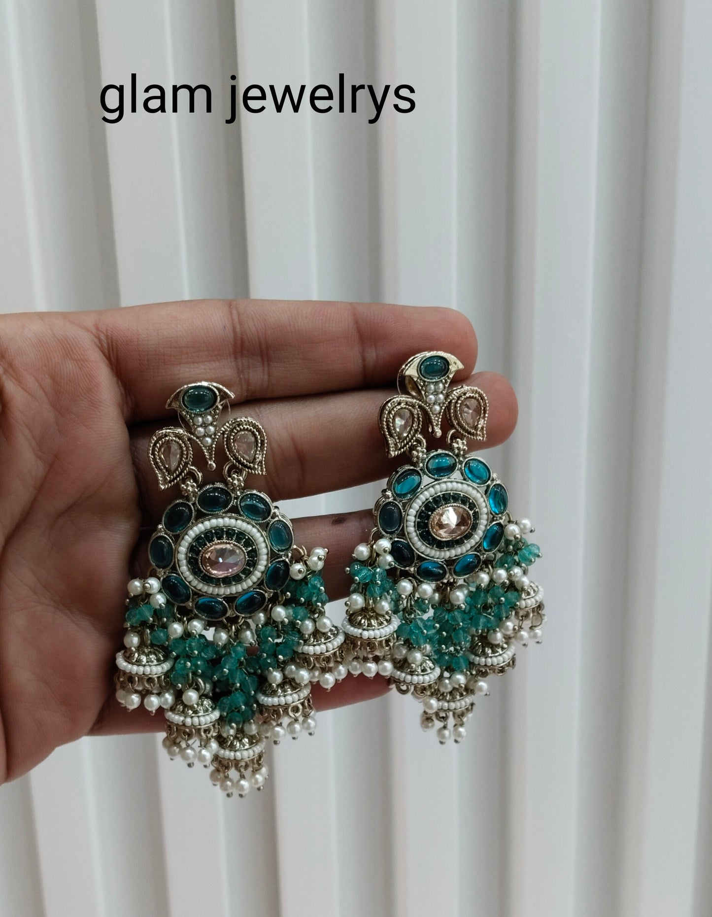 Turquoise Antique Gold Bollywood Indian Earrings pari Set