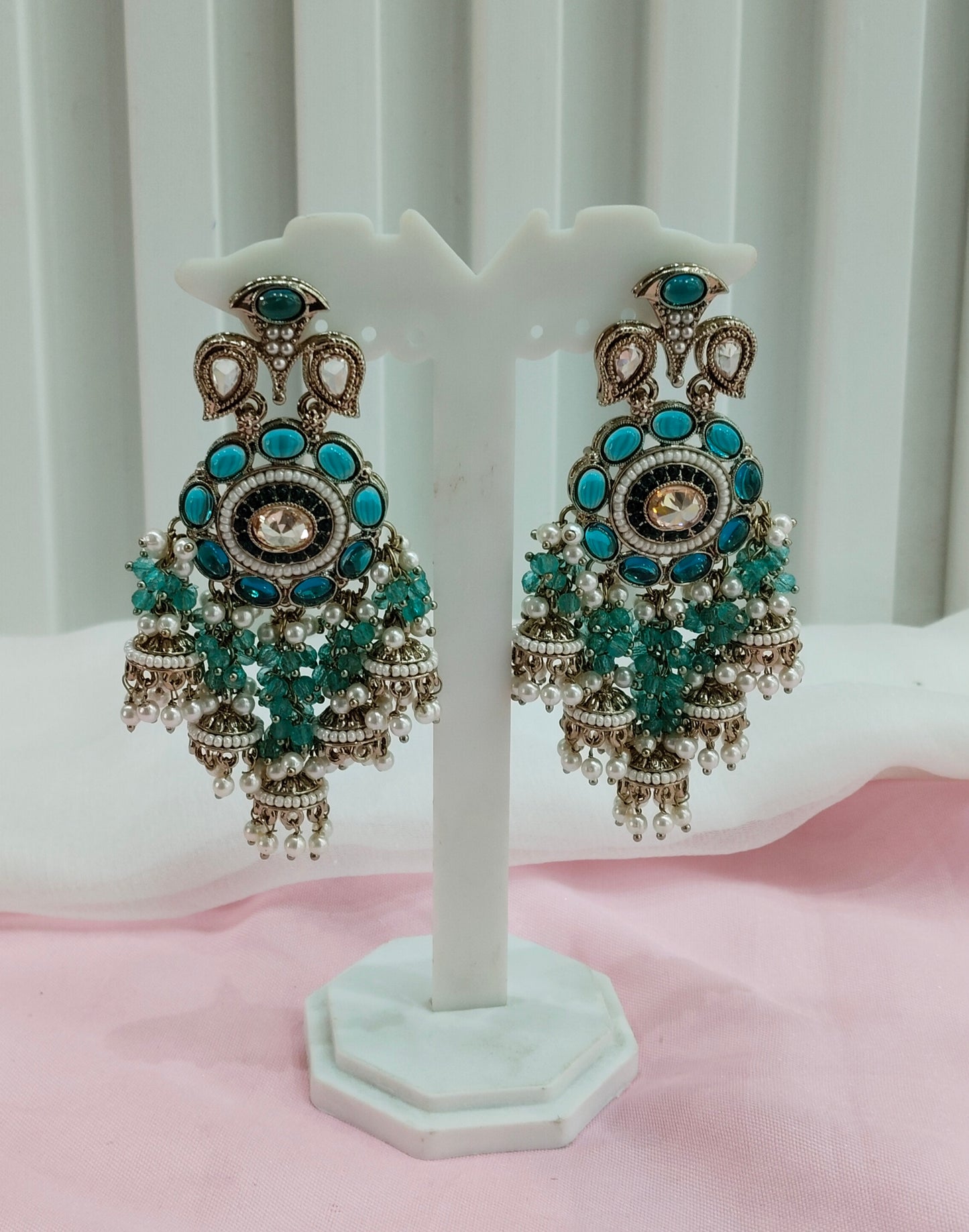 Turquoise Antique Gold Bollywood Indian Earrings pari Set