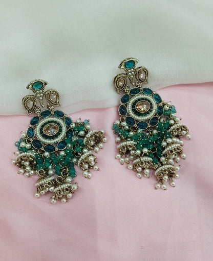 Turquoise Antique Gold Bollywood Indian Earrings pari Set